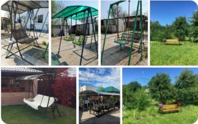 Создайте пространство мечты: качели, скамейки, турники, горки.